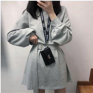 Long-sleeve Plain Pullover Dress With Belt