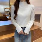 Long-sleeve Plain Lettuce Edge Top