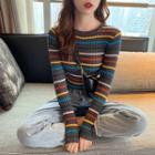 Rainbow-striped Knit Sweater