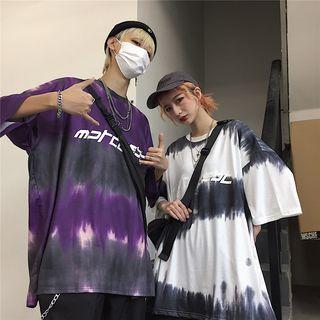 Couple Matching Lettering Dye Print 3/4-sleeve T-shirt