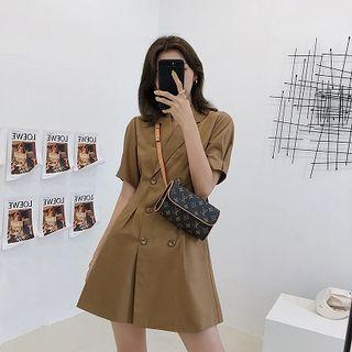 Plain Double-breasted Short-sleeve Dress