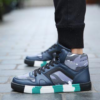 High-top Camouflage Panel Sneakers