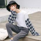 Long-sleeve Check Panel Knit Top