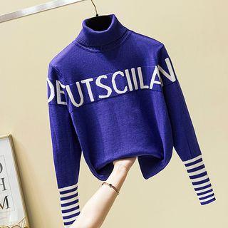 Turtleneck Lettering Stripe Sweater