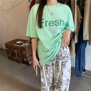 Elbow Sleeve Lettering Print Oversize T-shirt