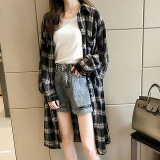 Plaid Long Shirt Black - One Size