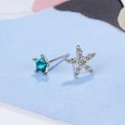 Non-matching Rhinestone Star Stud Earring 1 Pair - As Shown In Figure - One Size