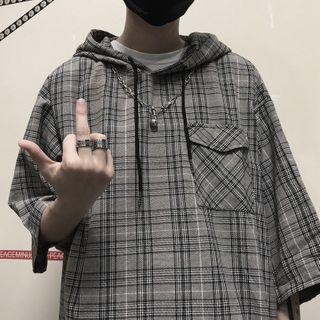 Plaid Elbow-sleeve Hoodie
