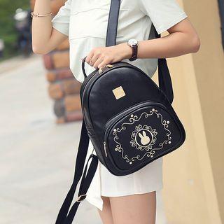 Faux-leather Rhinestone Embroidery Backpack