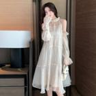 Long-sleeve Cold Shoulder Midi A-line Dress