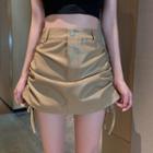 High-waist Faux Leather Side-drawstring Mini Skirt