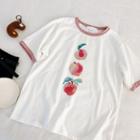Peach Print Contrast Trim Short-sleeve T-shirt White - One Size