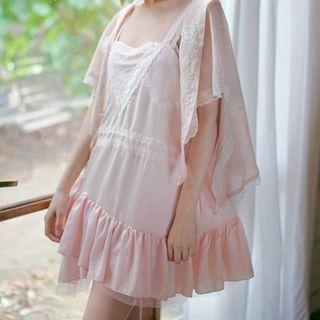 Lace Panel Open Front Light Jacket As Shown In Figure - One Size