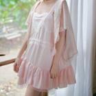 Lace Panel Open Front Light Jacket As Shown In Figure - One Size