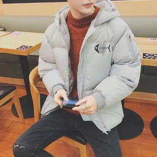 Fish Bone Hooded Padded Zip Jacket