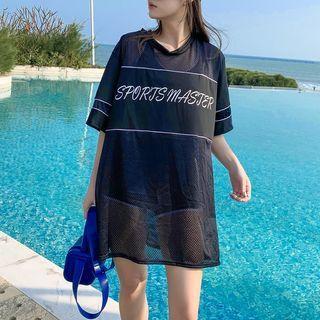 Set: Tankini Top + Swim Shorts + Short-sleeve Cover-up Top