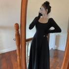 Long-sleeve Square-neck Midi A-line Knit Dress