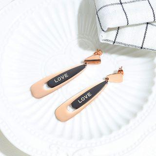 Lettering Dangle Earring 562 - 1 Pair - Gold & Black - One Size