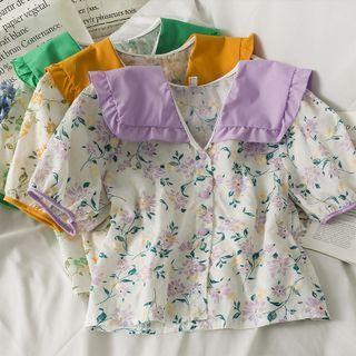 Patchwork Embroidered V-neck Shirt