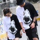 Couple Matching Shark Colour Block Short-sleeve T-shirt