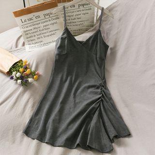 Asymmetric Sleeveless Ruched Mini Dress
