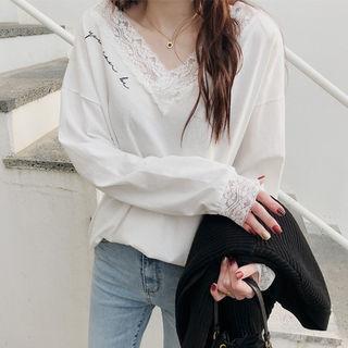 Plunge-neck Lace-trim Top