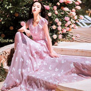 Flower Print Ruffled Maxi Dress