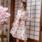 Floral Drawstring-waist Midi A-line Dress