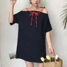 Bow Accent Off Shoulder Elbow Sleeve T-shirt Dress
