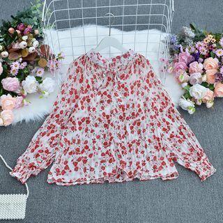 Bow-neck Floral Blouse