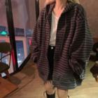 Long-sleeve Striped Zip-up Hoodie As Shown In Figure - One Size