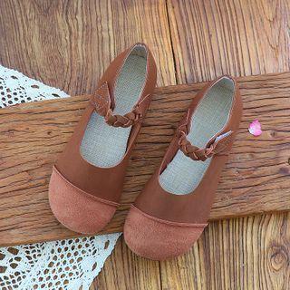Two-tone Panel Woven Strap Mary Jane Shoes