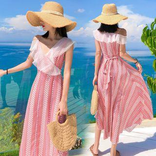 Mesh Strap Patterned Midi Sundress