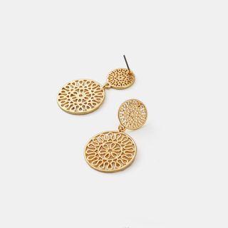 Statement Disc Drop Earrings 1 Pair - S925 Silver - Gold - One Size