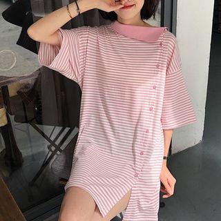 3/4-sleeve Stripe Asymmetric T-shirt Dress