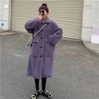 Fleece Button-up Long Coat Purple - One Size