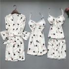 Loungewear Set : Heart Print Suspender Sleep Dress + Camisole Top + Shorts + Robe