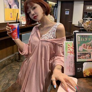 Long-sleeve V-neck T-shirt / Floral Tank Top