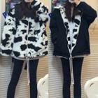 Cow Patterned Hood Zip Jacket Black & White - One Size