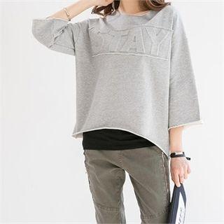 Fray-edge Embossed-lettering Pullover