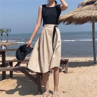 Set: Plain Tank Top + Retro A-line Skirt