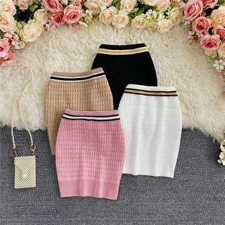 Contrast-trim Cable-knit Pencil Knit Skirt