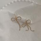 Rhinestone Bow Fringed Earring 1 Pair - 925 Silver Earrings - Gold & Silver - One Size