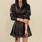 Long-sleeve Single Breasted Faux Leather Dress