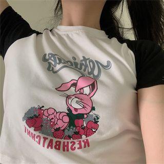 Short-sleeve Cartoon Print Raglan T-shirt As Shown In Figure - One Size