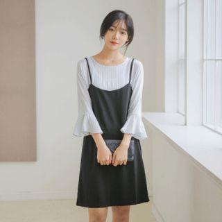 Inset Pattern Top Spaghetti-strap Dress