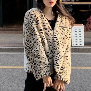Faux Fur Leopard Print Jacket Leopard - One Size
