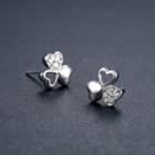 925 Sterling Silver Rhinestone Clover Earring Silver - One Size