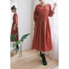 Puff-sleeve Drawstring-waist Long Dress