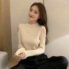Semi High-neck Plain Cold-shoulder Top